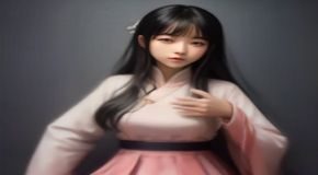 兔娘cos爱好者在展会现场展示手工制作的兔耳发箍与礼服，笑容灿烂，现场气氛热烈